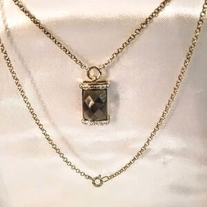 Vintage Gold Vermeil 925 Smoky Quartz Statement Victorian Pendant Chain